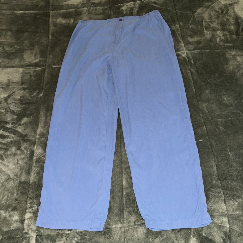 Rum Runner Pants Women's 18 Blue 100% Silk Elastic Waist Straight Leg Casual